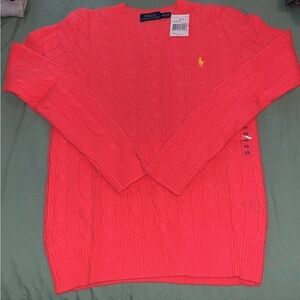 New Polo Ralph Lauren Women's Bright Pink Crewneck Sweater.